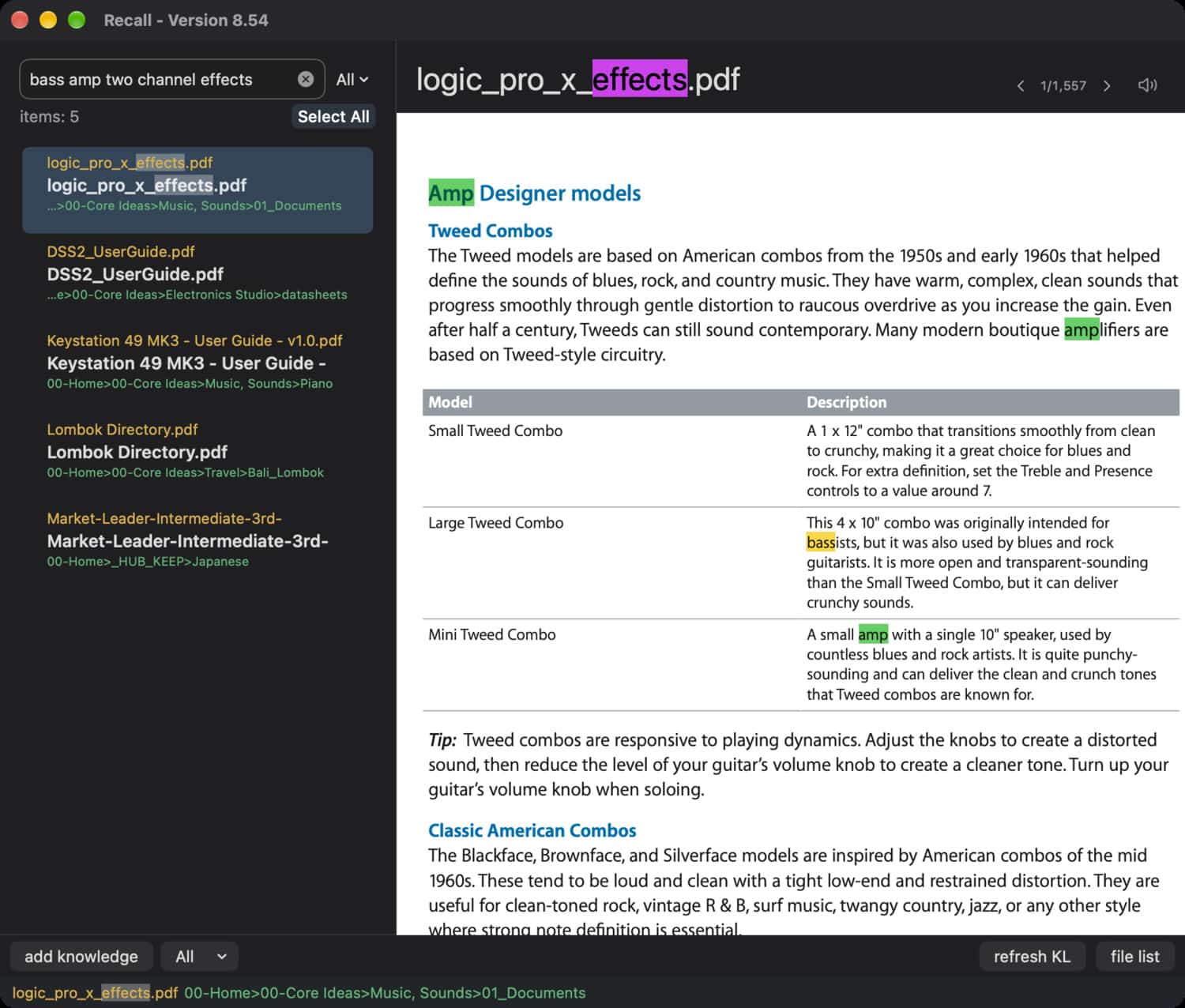 displaying a search for Logic shortcuts.